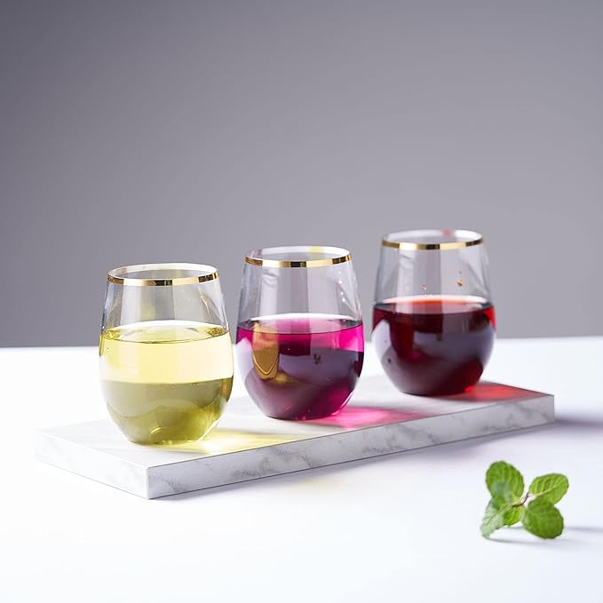 Verres sans pied en plastique avec bord doré pour les fêtes